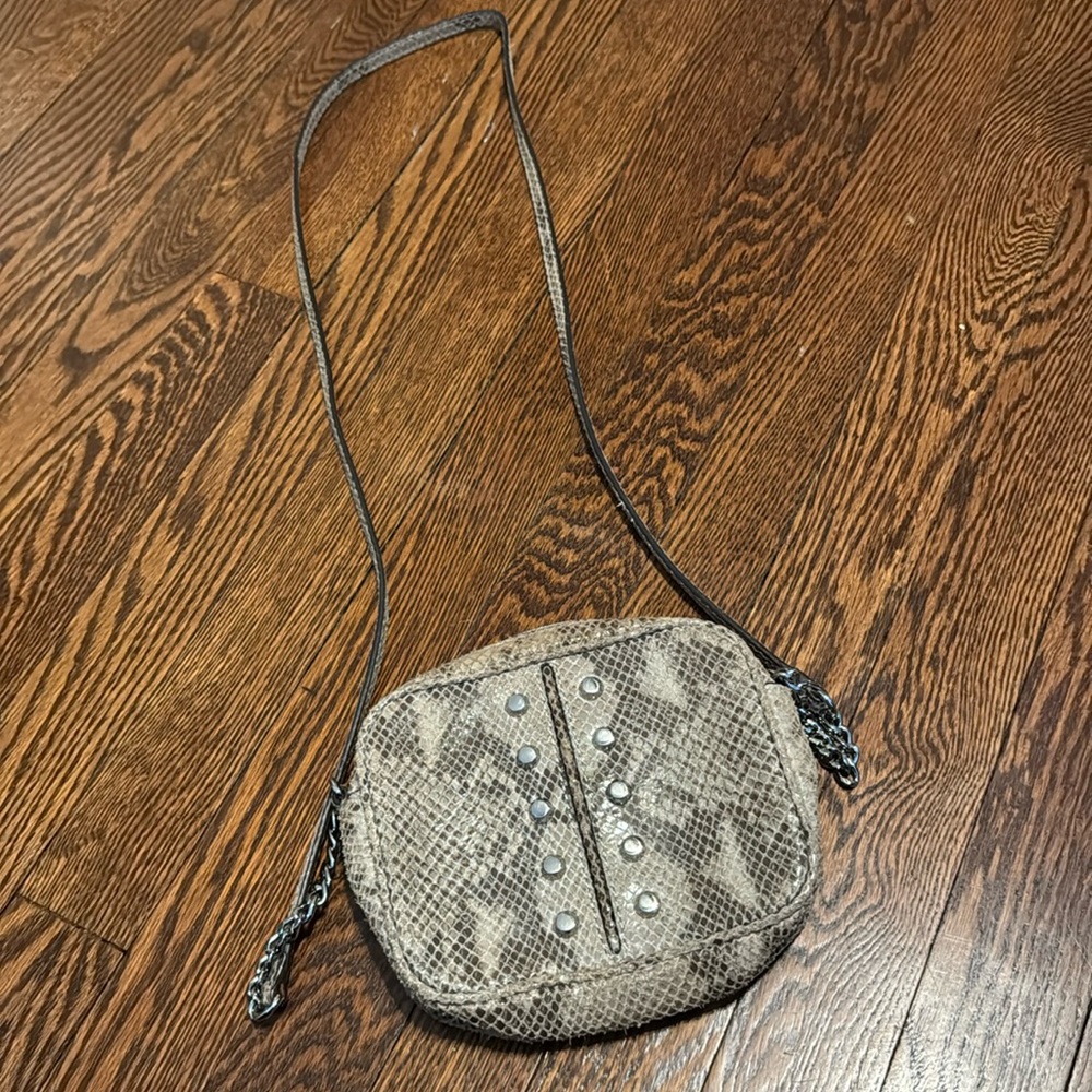 Michael Kors snakeskin crossbody bag with silver chain and studs detail